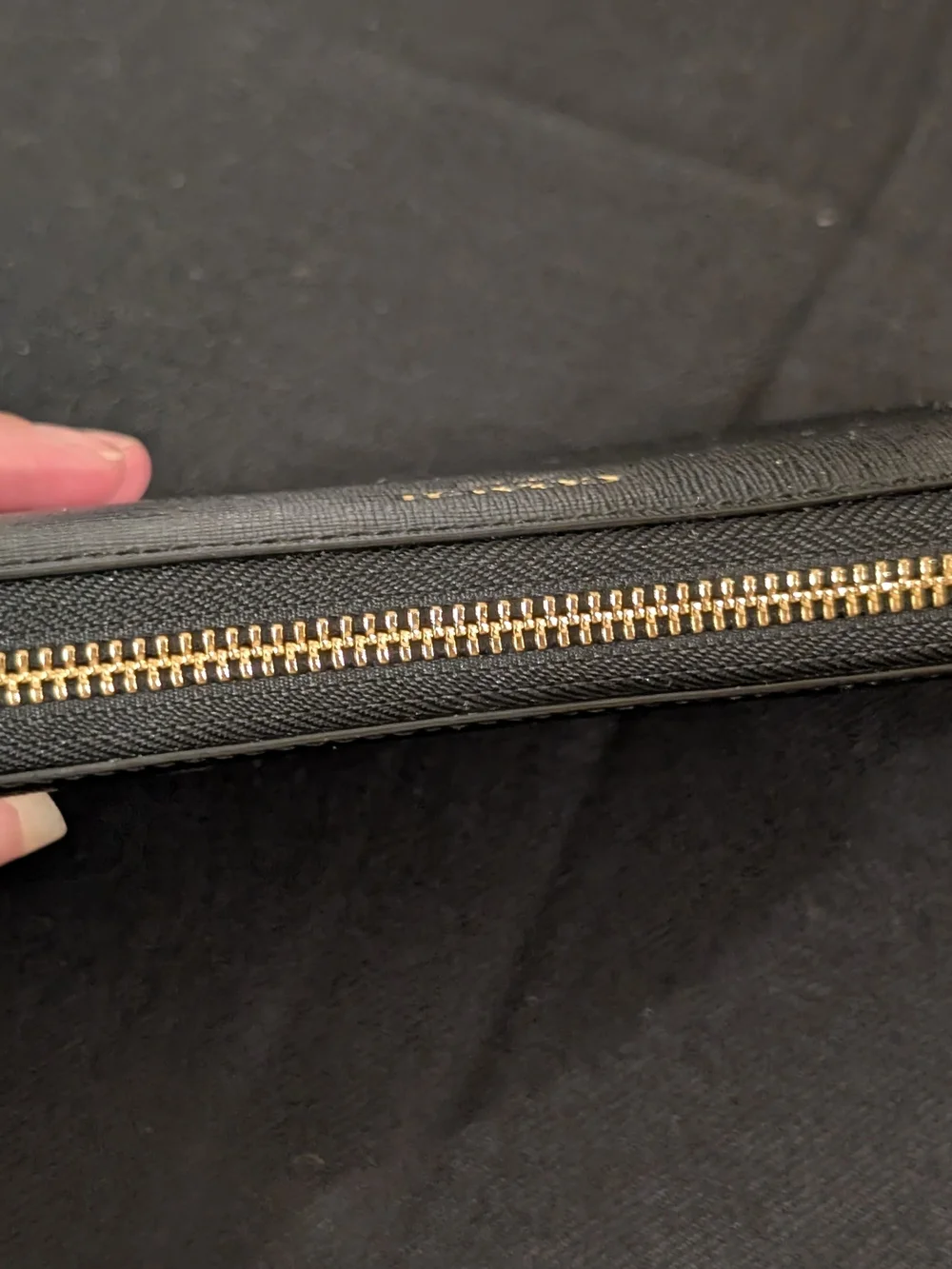 Coach Black Leather Zip Around Continental Wallet Gold